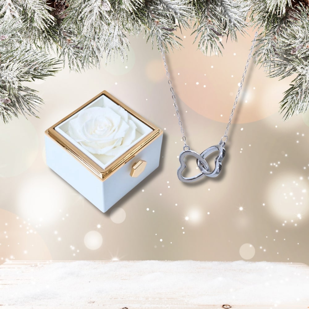 Czuły Prezent - Pudełko z wieczną różą i spersonalizowany naszyjnik