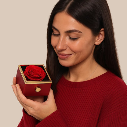 Czuły Prezent - Pudełko z wieczną różą i spersonalizowany naszyjnik